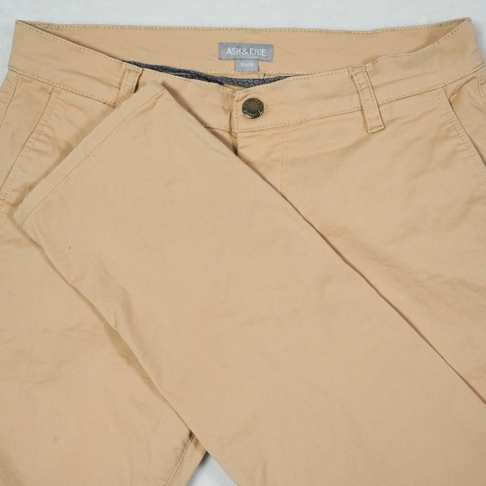Ash & Erie Mens Everyday Chino Pants Tan Khaki Slim Fit 31x29 (Measures 31x26.5)